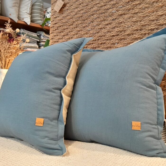 Almohadón Reversible AZUL ACERO/CRUDO 40X40